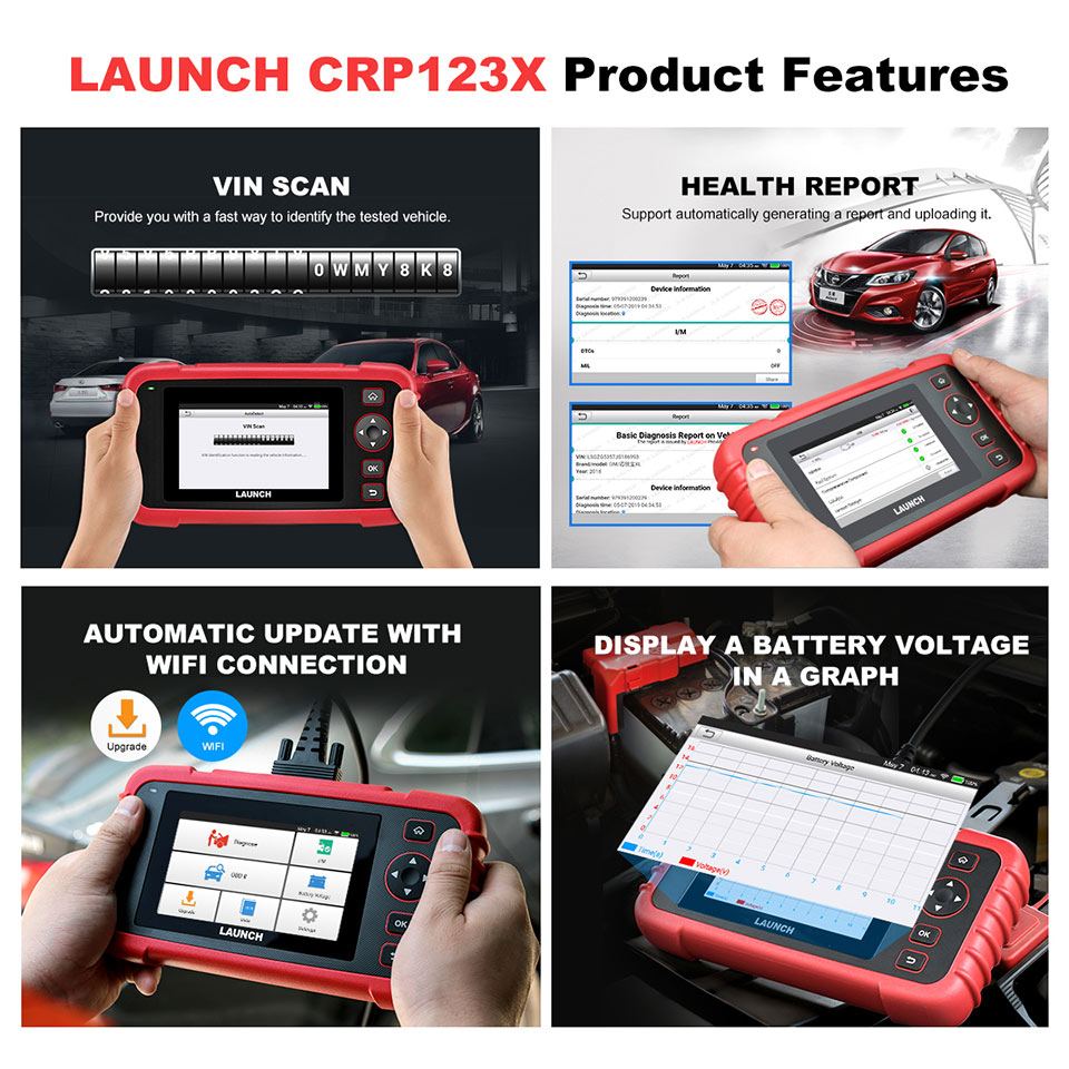 LAUNCH CRP123X 123E Car OBD2 Diagnostic Scanner Tool ABS SRS Engine Code  Reader