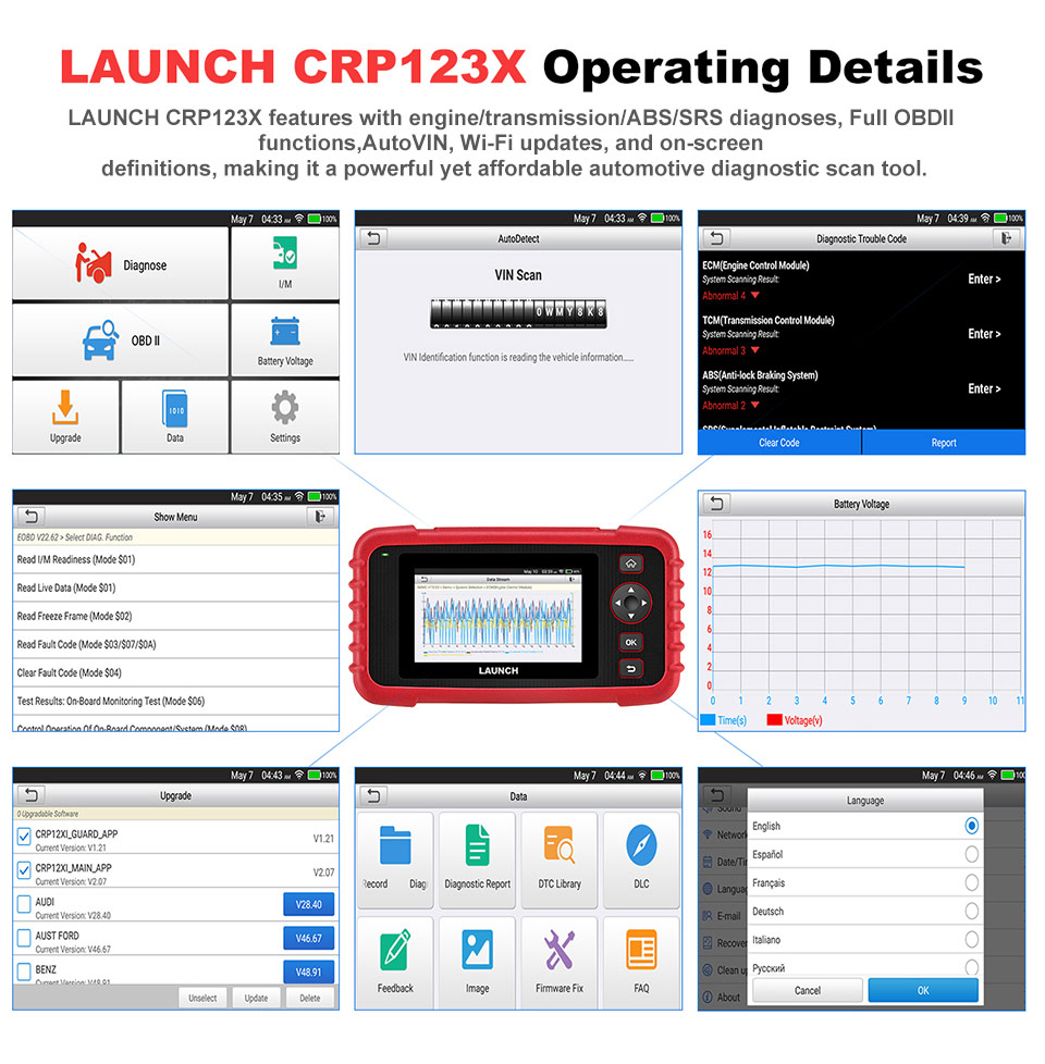 LAUNCH CRP123X OBD2 Code Reader for Engine Transmission ABS SRS Diagnostics  with AutoVIN Service Lifetime Free Update Online 