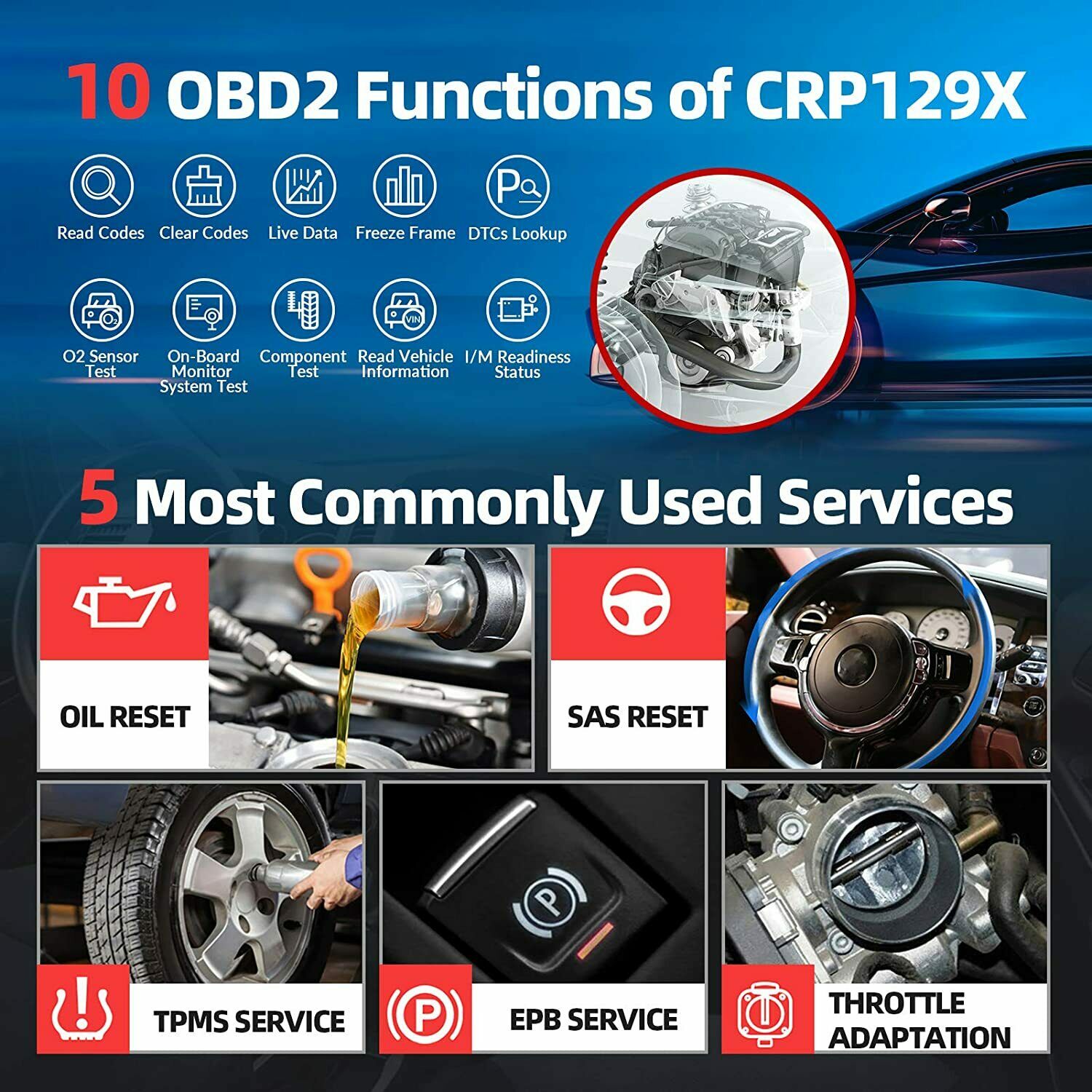 Launch CRP129X Diagnostica Auto Professionale,Scanner OBD2 per Auto  Trasmissione Motore SRS ABS 4 Diagnosi di Sistema + 8 Funzioni di Reset  Speciali Comuni,Aggiornamento Gratuito : : Auto e Moto