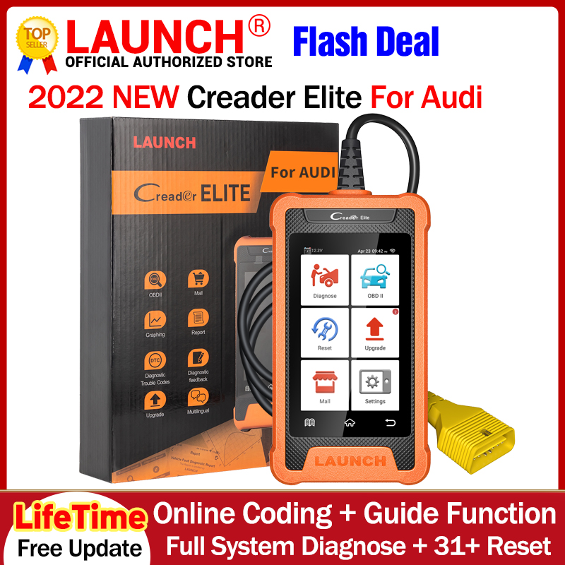 LAUNCH X431 Creader Elite For Audi Professional Full System Diagnostic Tools Online ECU Coding 31+ reset Function OBD2 Scanner