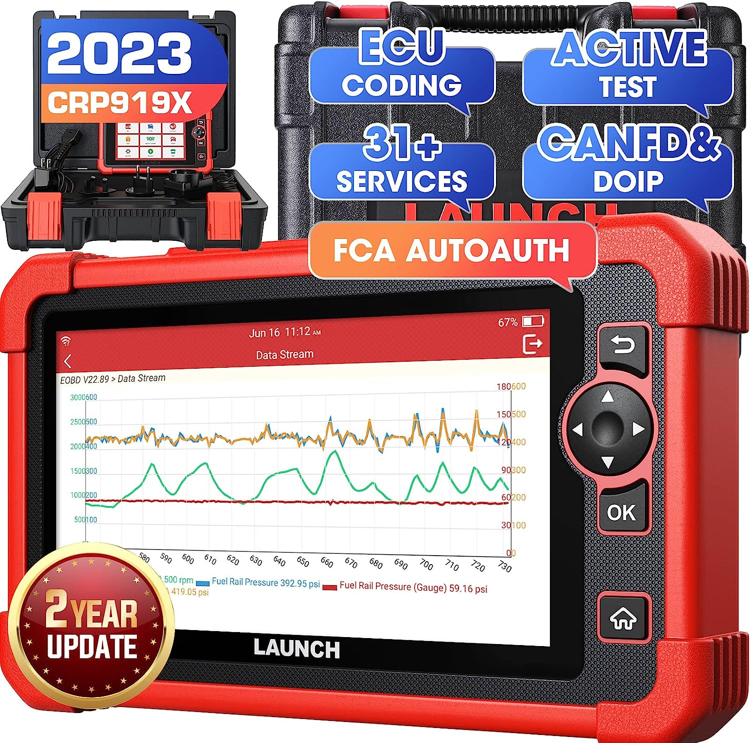 Launch X431 CRP919X All System Diagnostic Tool Global Version Support CANFD DOIP ECU Coding ABS Bleeding/ Injector Coding/ IMMO/SAS/TPMS/EPB/BMS