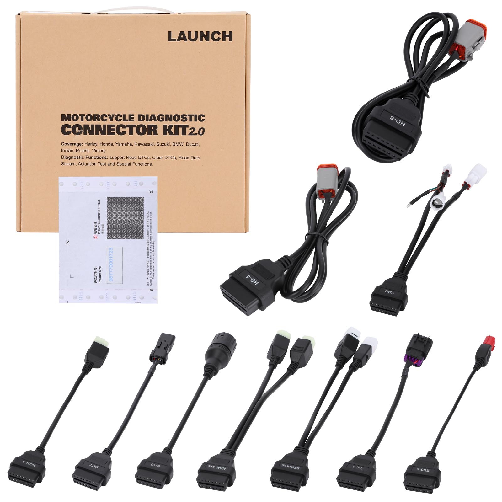 2024 LAUNCH Motorcycle Diagnostic Connector Kit 2.0 for Ducati, Indian, Polaris, Victory, Harley, Honda,Yamaha, Kawasaki, Suzuki, BMW